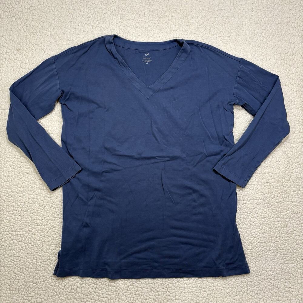 J Jill Simply Supima V Neck Tunic Top Womens Size M Tall Blue Long Sleeve Cotton